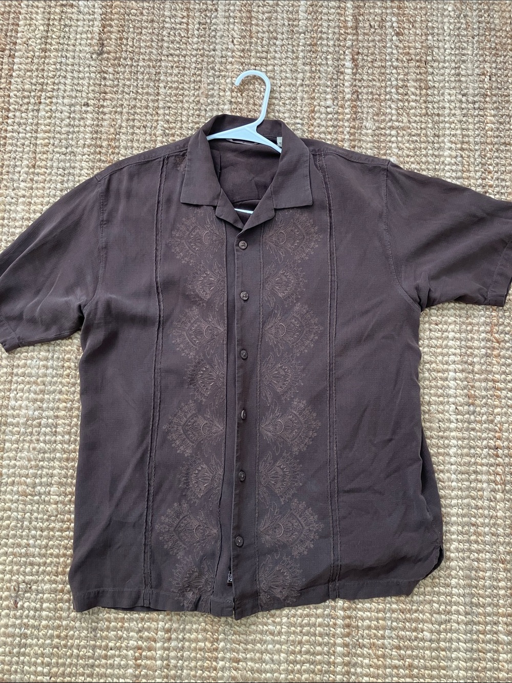 Men's Tommy Bahama Short-Sleeve Brown Embroidered Button-Up Shirt